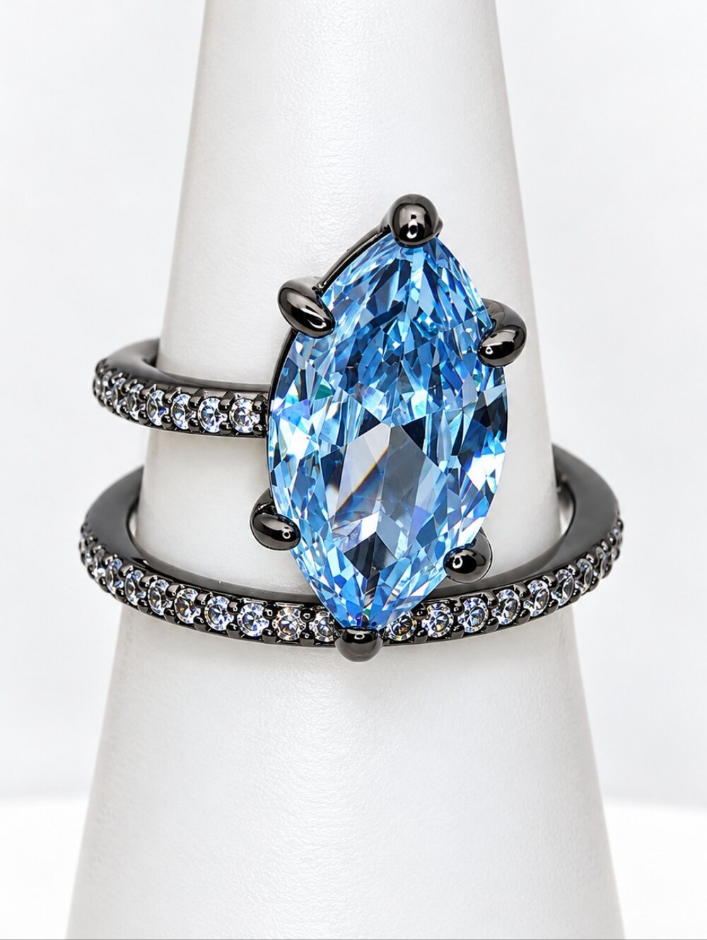 Bomb Party The Haven Ring Aquamarine CZ Hematite Plating Size 6 NWT
